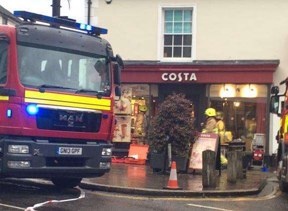 The scene at Costa, Westerham, on Christmas Eve after a car crashed claiming the life of Valerie Deakin