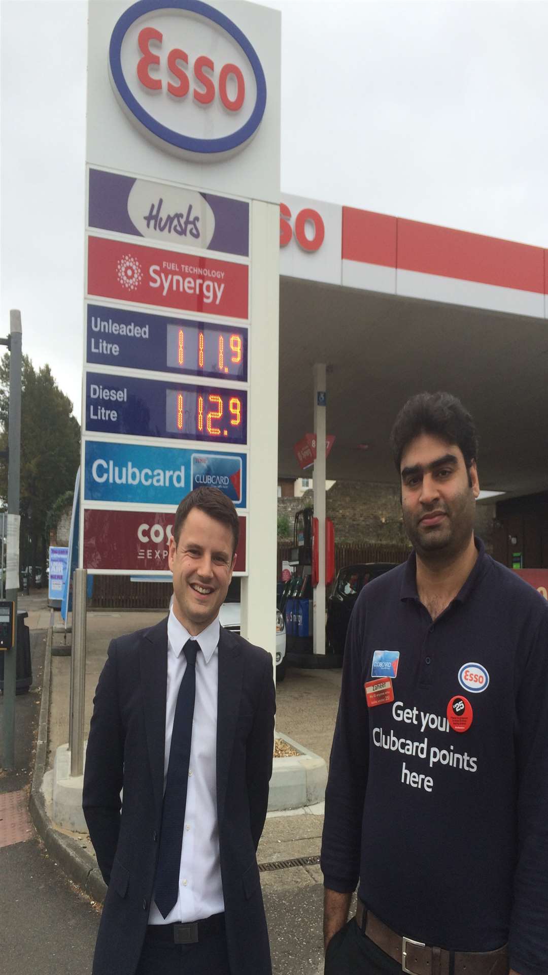 MRH Retail's area manager Paul Doe with petrol station manager Zaheer Ullah at the Esso station in New Road, Chatham
