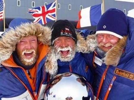 Henry Worsley, Will Gow and Henry Adams celebrate their achievement