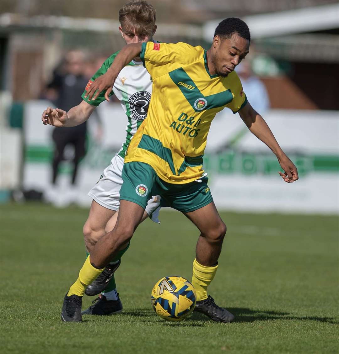 D'Jean Spencer in possession for Ashford at VCD. Picture: Ian Scammell