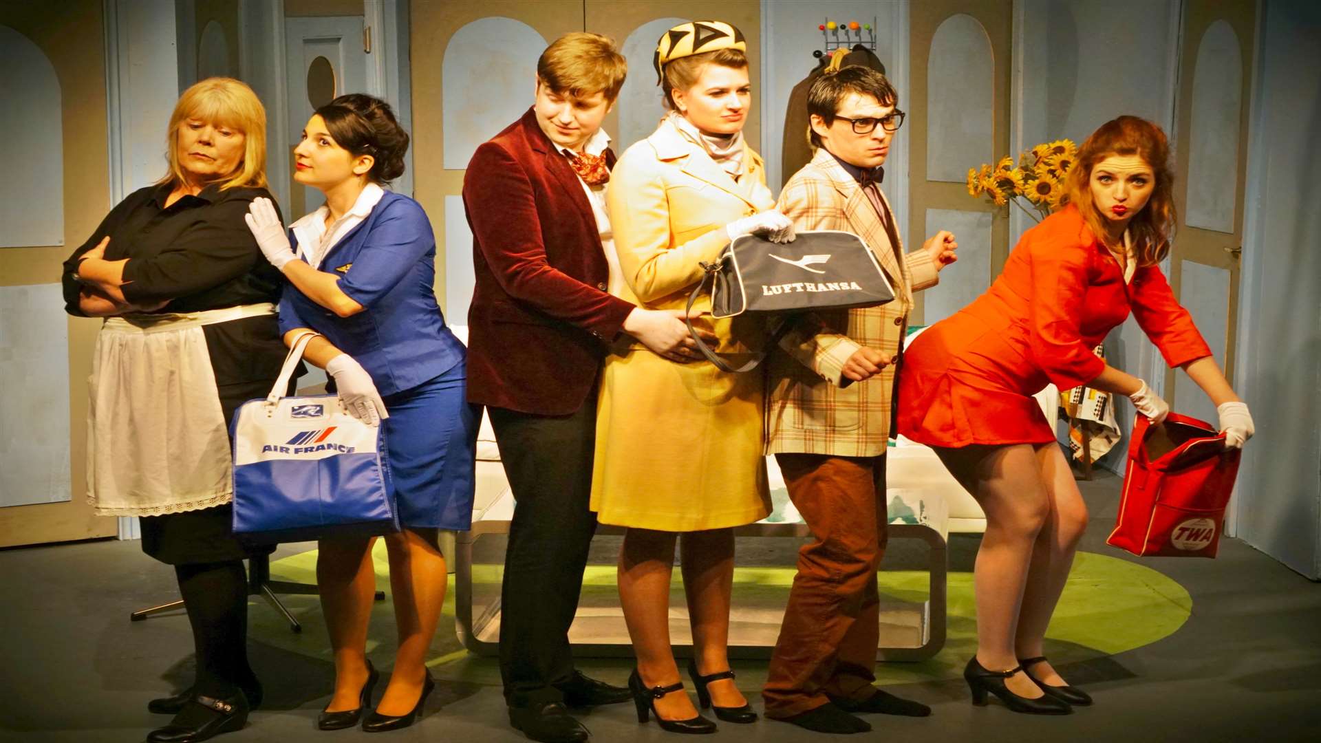 The cast of Medway Little Theatre's production of Boeing Boeing.