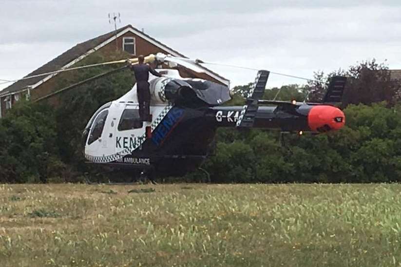 The air ambulance has landed in Hextable. Picture Nikita Luckins, via Kent 999s