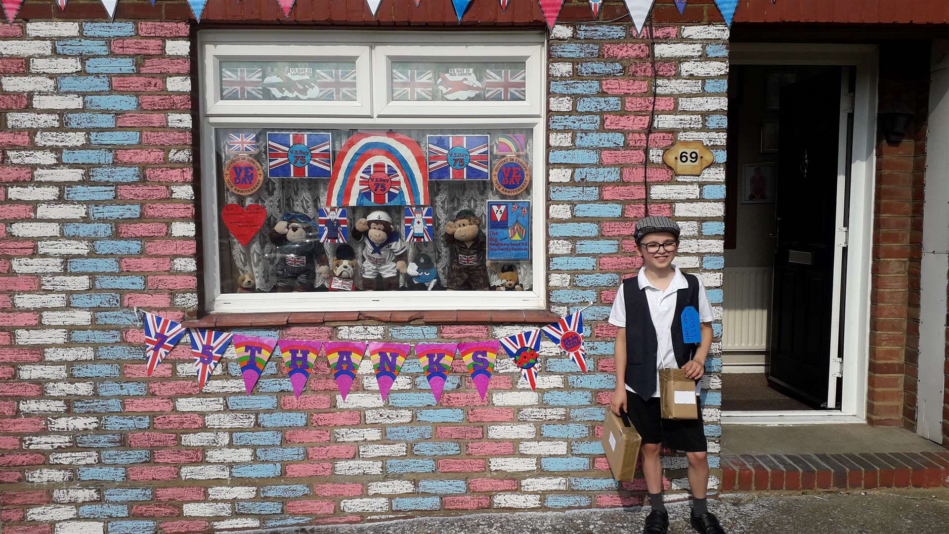 Alex Glover, 10, is ready to celebrate the 75th anniversary of VE Day at his home in Rectory Road, Sittingbourne