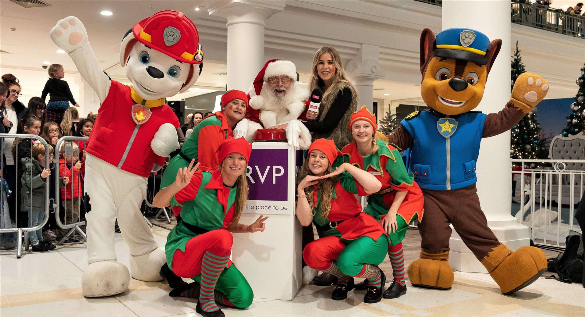 Tunbridge Wells Victoria Place switch on with Santa, Laura from kmfm and PAW Patrol