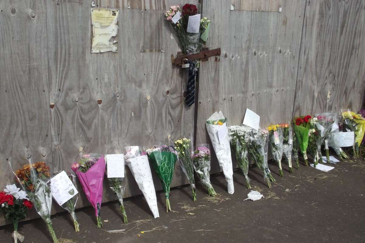 Floral tributes left for Cameron Tidey outside the former Rank Hovis factory in Ramsgate. Picture: Mike Pett