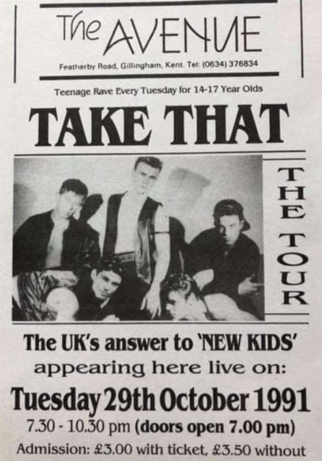Take That's first gig in Kent was at The Avenue in 1991