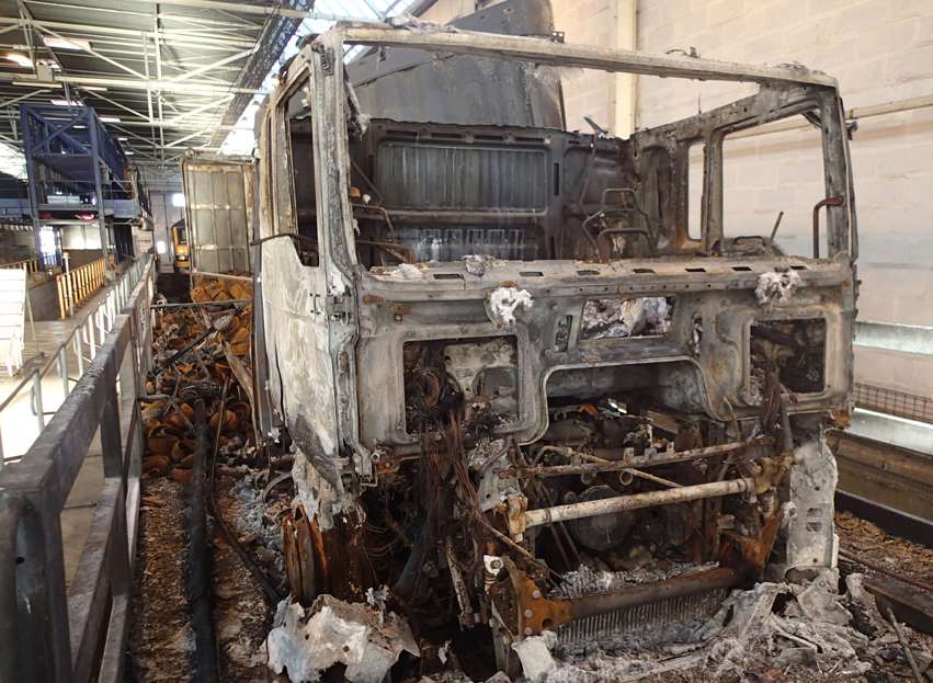 Two trucks were destroyed in the blaze