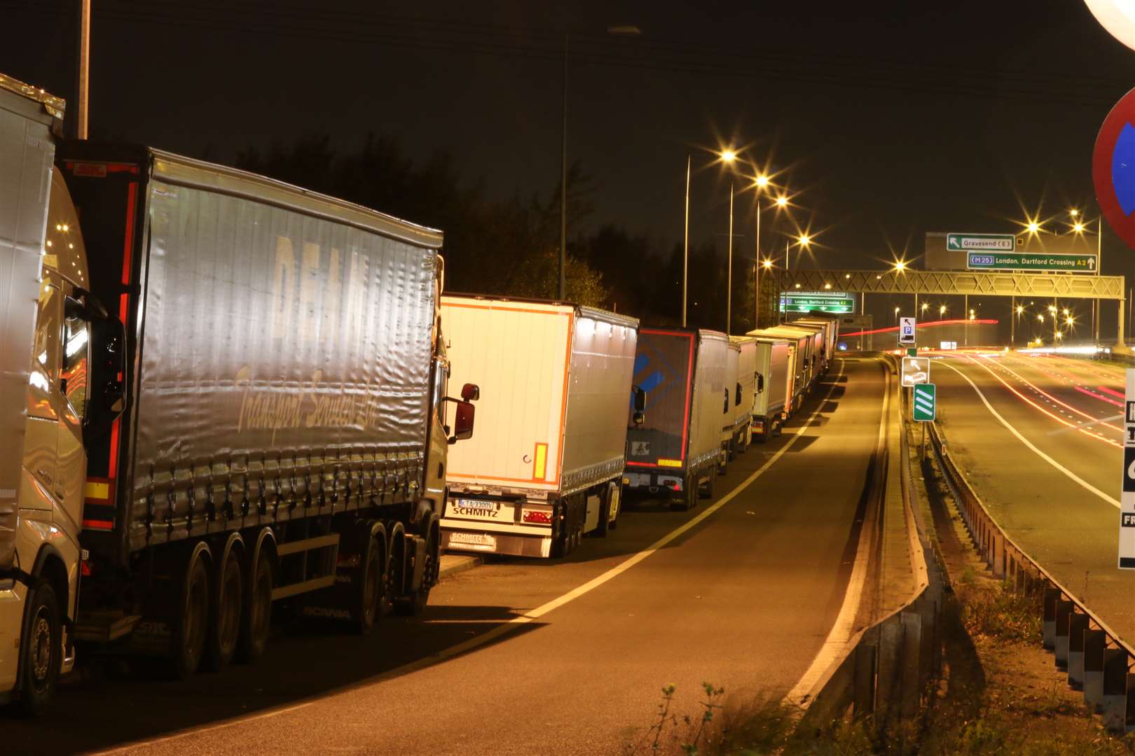 Fines have been issued to lorry drivers parking near the Cobham services at Gravesend