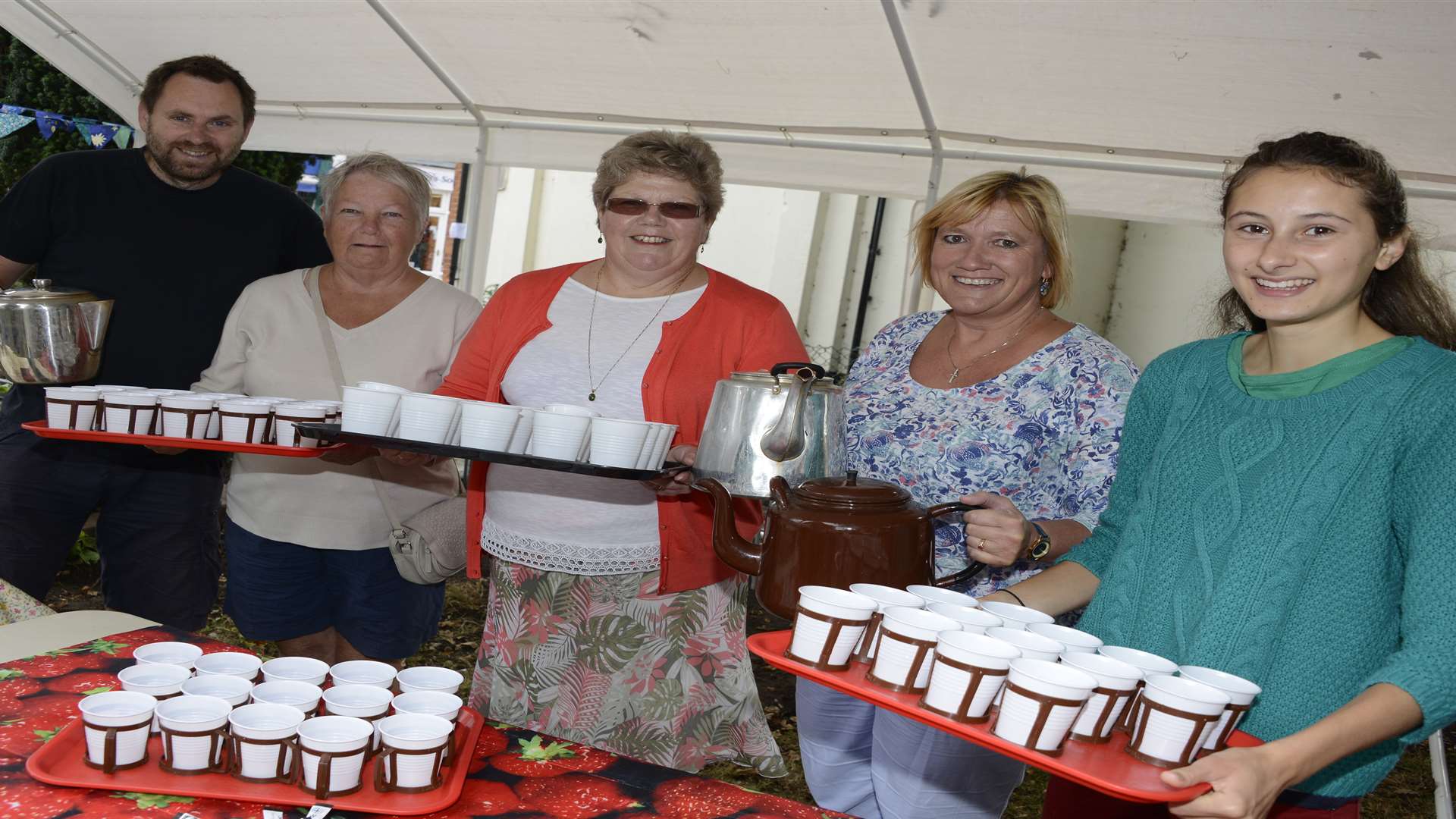 St Georges Church handed out teas and cake, from left, Julian Dewick, Janet Kidney, Jean Pique, Liz Heaver and Miriam Smart