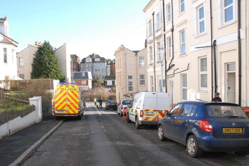 Police at the scene of the murder in Folkestone