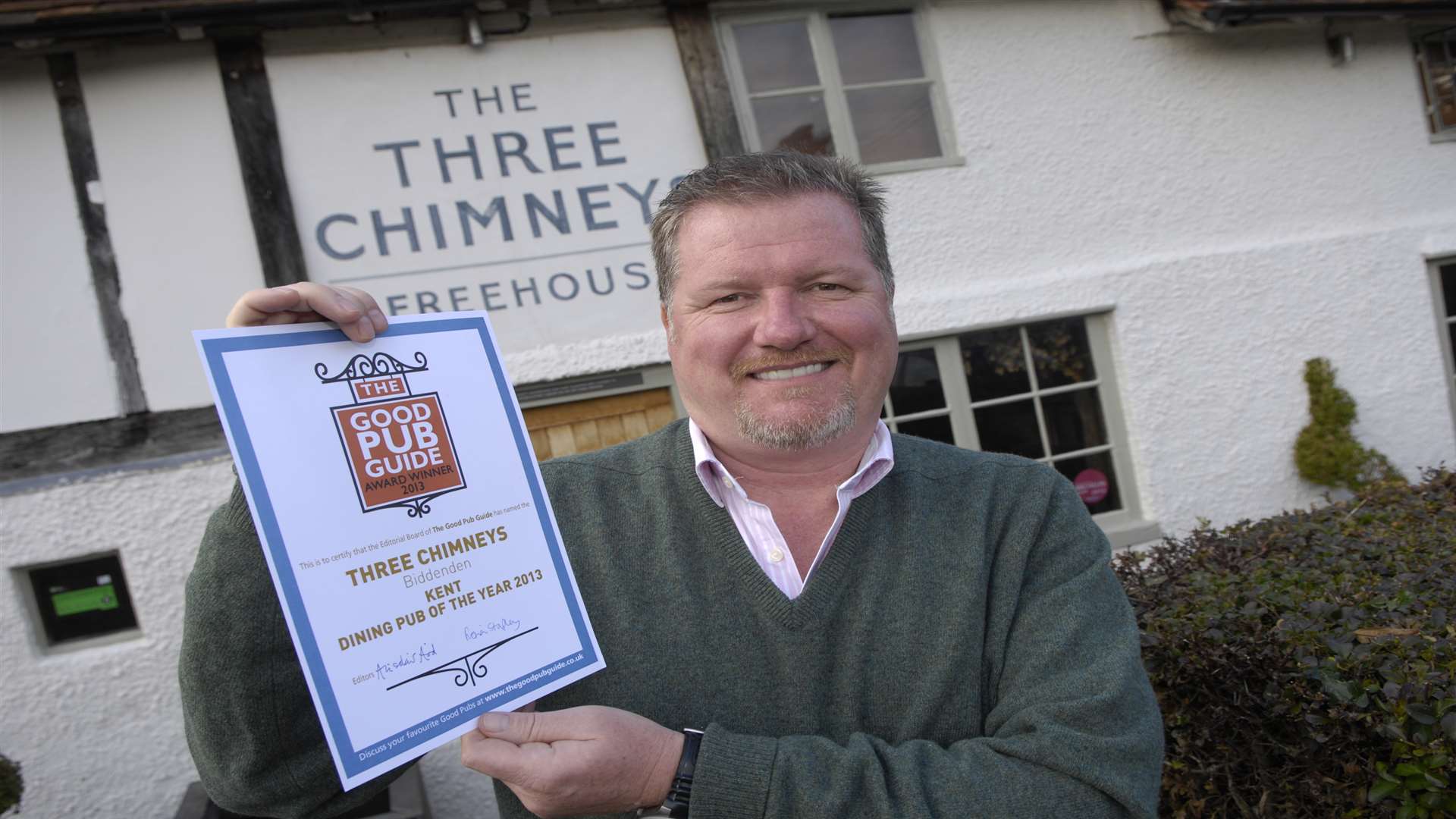 The Three Chimneys in Biddenden has been named Best Dining Pub in Kent for the sixth time in eight years