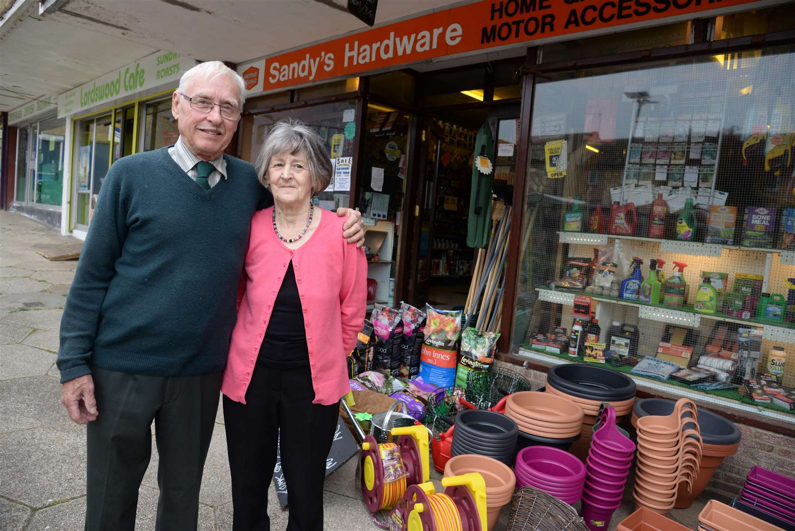 Terry and Margaret Saunders who celebrated their 60th wedding anniversary and are still at work at Sandy's Hardware Shop in Lordswood. Picture: Chris Davey. (2544113)