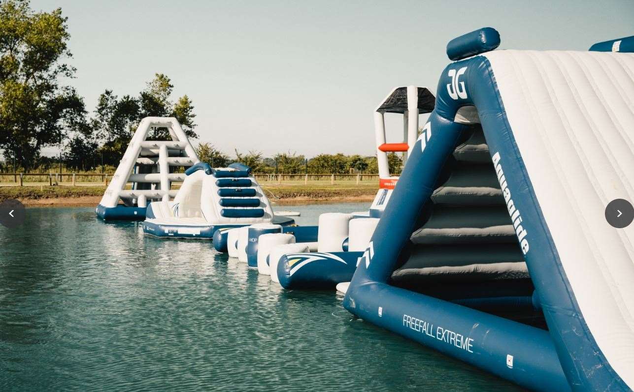 The aqua park has a series of inflatable obstacles. Picture: Ryan Peacock