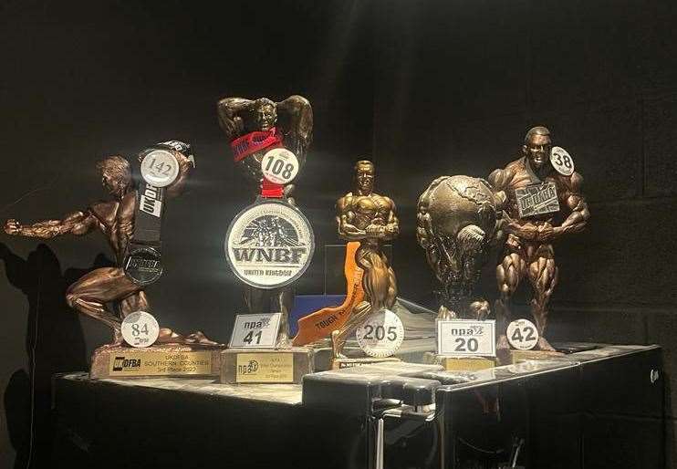 Rob's bodybuilding trophy cabinet. . Picture: Rob Wheadon