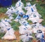 Plastic bags containing bodies of dead animal