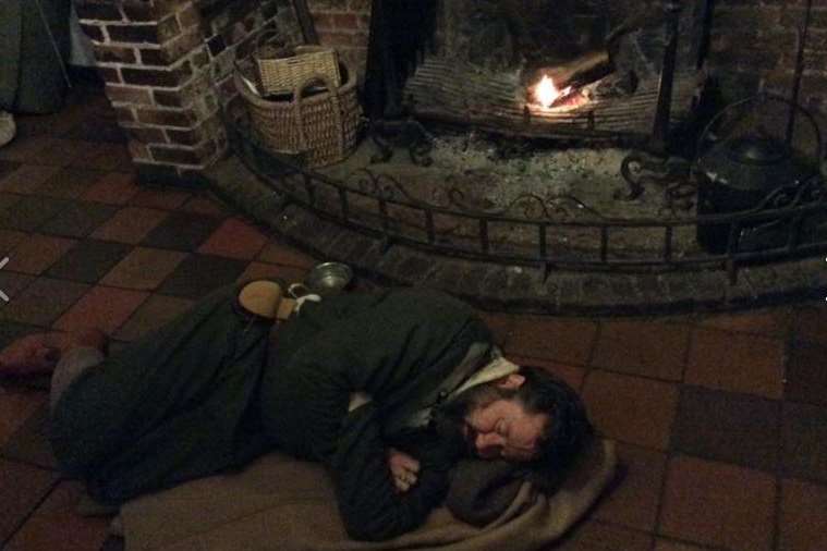Pilgrim Steven Payne finds shelter for the night - on the floor of a village pub