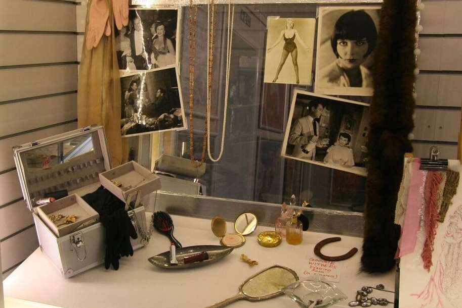 This display shows what a dressing table of a Ealing Studios actress would have looked