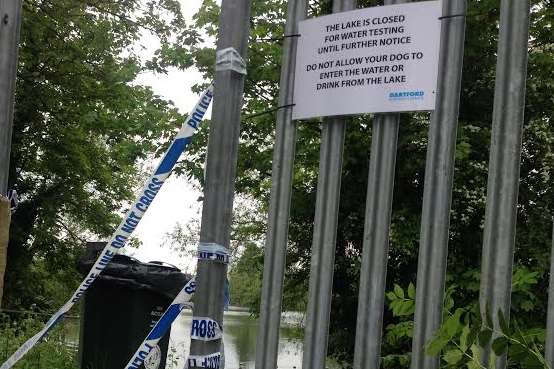 Dog owners are being told not to let their pets near the water Brooklands Lake