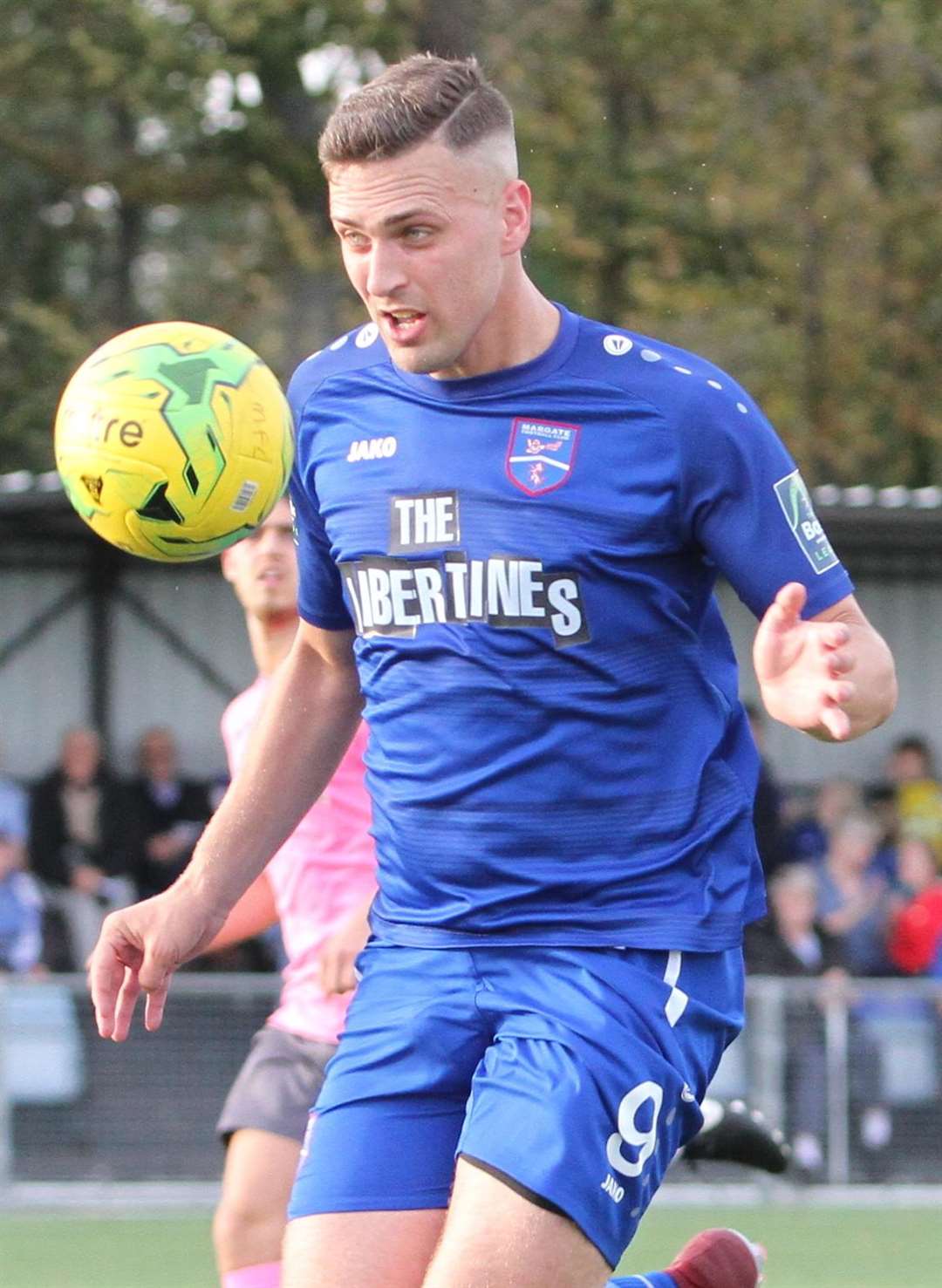 Margate's Joe Taylor on the ball against Enfield Picture: Don Walker