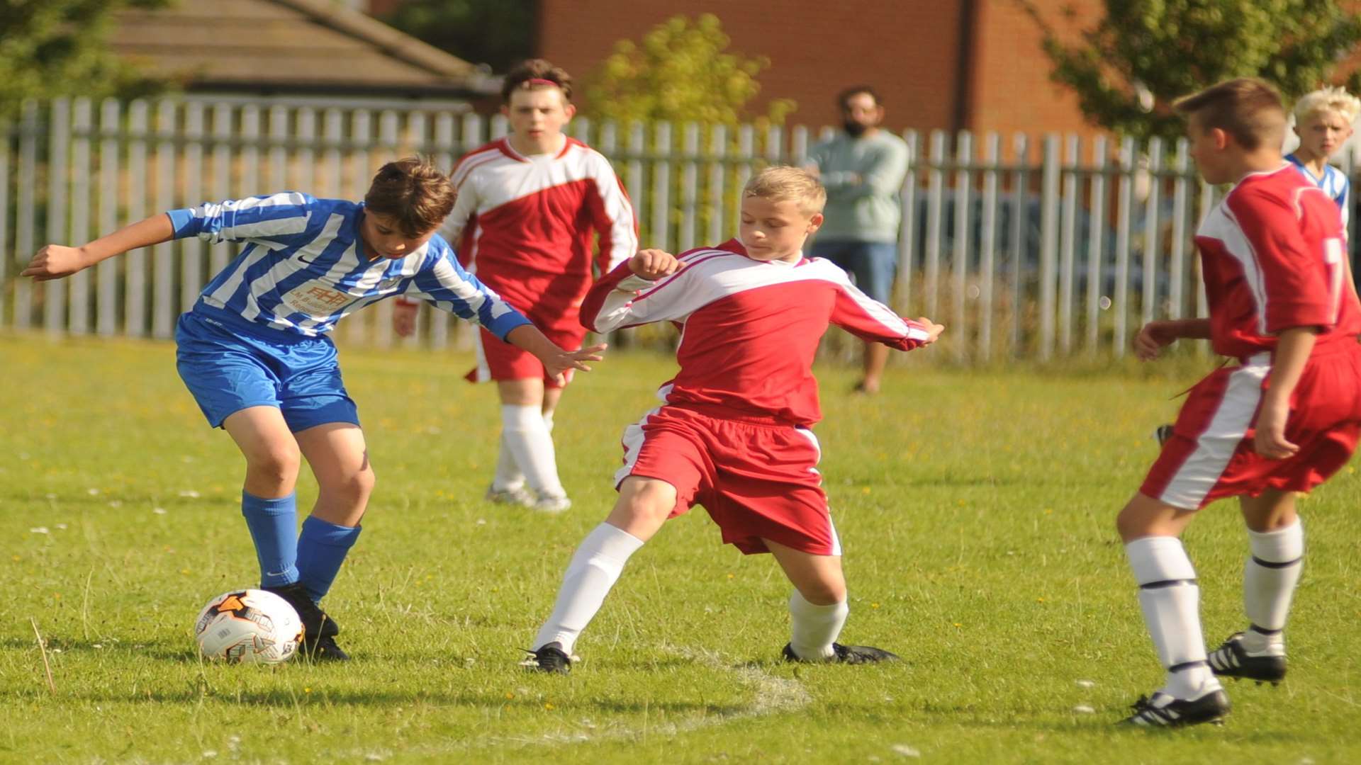 Chatham Riverside under-15s (blue) in action against Bredhurst Juniors under-15s. Picture: Steve Crispe FM4917093
