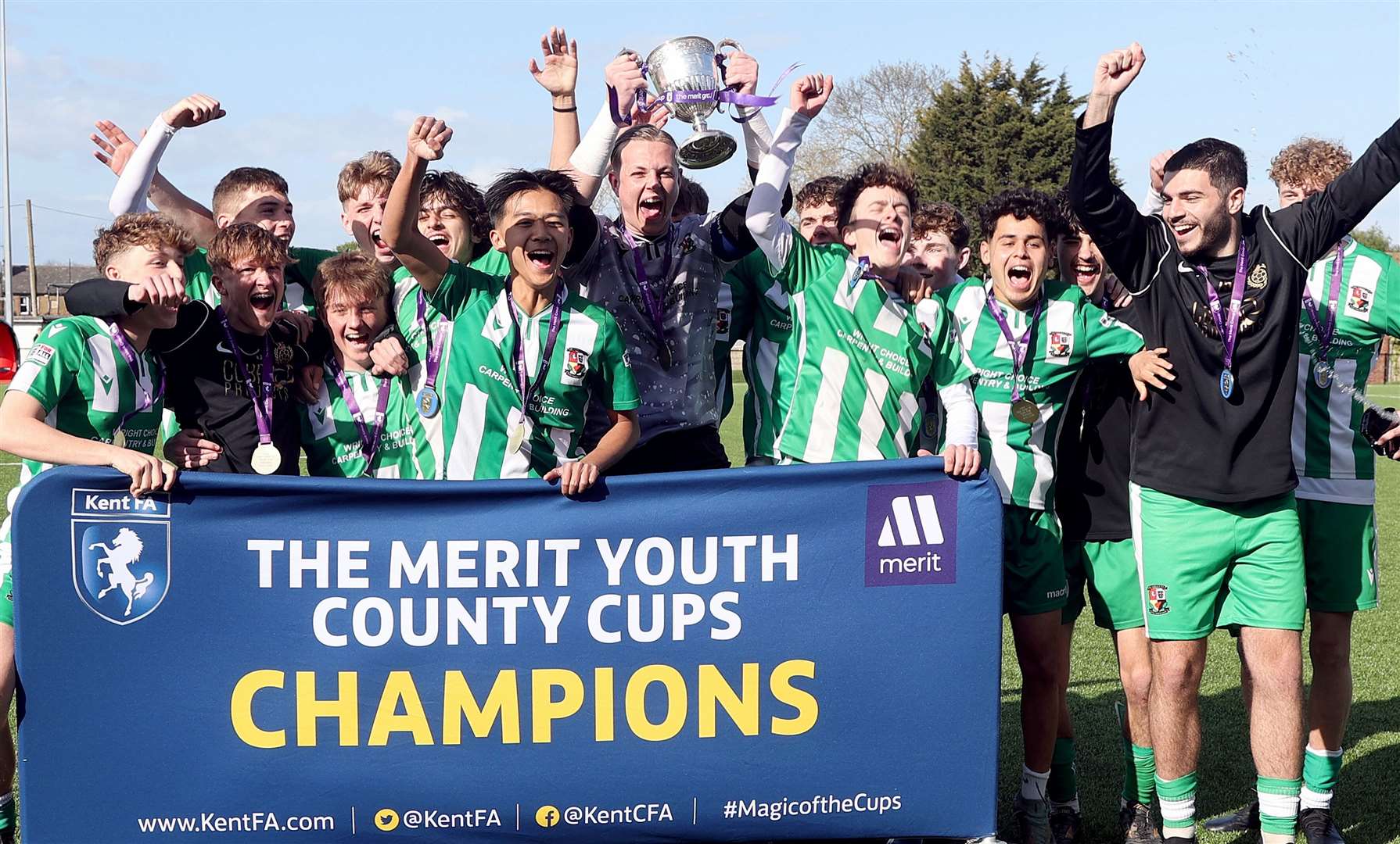 Rusthall celebrate winning the Kent Merit Under-18 Boys Cup Final. Picture: PSP Images