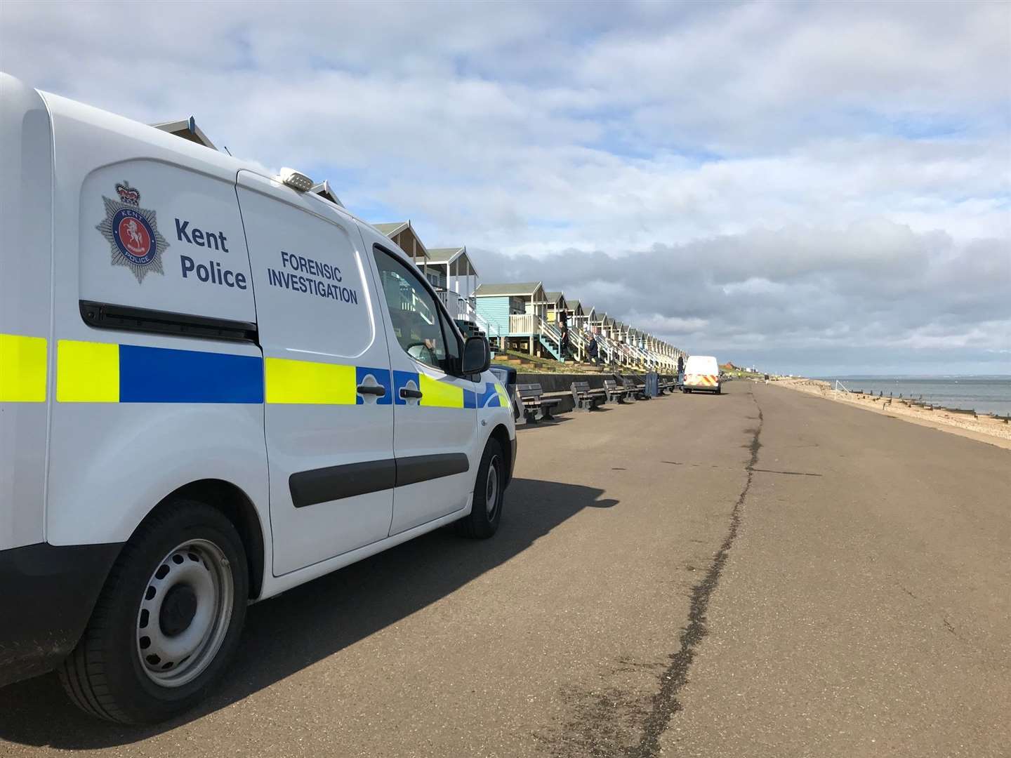 Police forensics team at beach hut damage at The Leas, Minster, Sheppey. Picture: Steve Waite (17883700)
