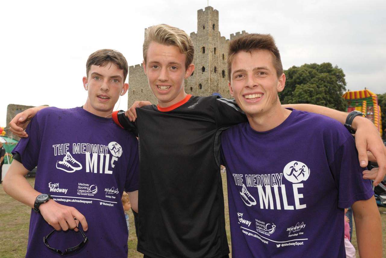 The winner of this year's Medway Mile was Jacques Cunningham-Marsh (left) Charlie Ward (right) came 2nd and Marley Godden (middle) came third.
