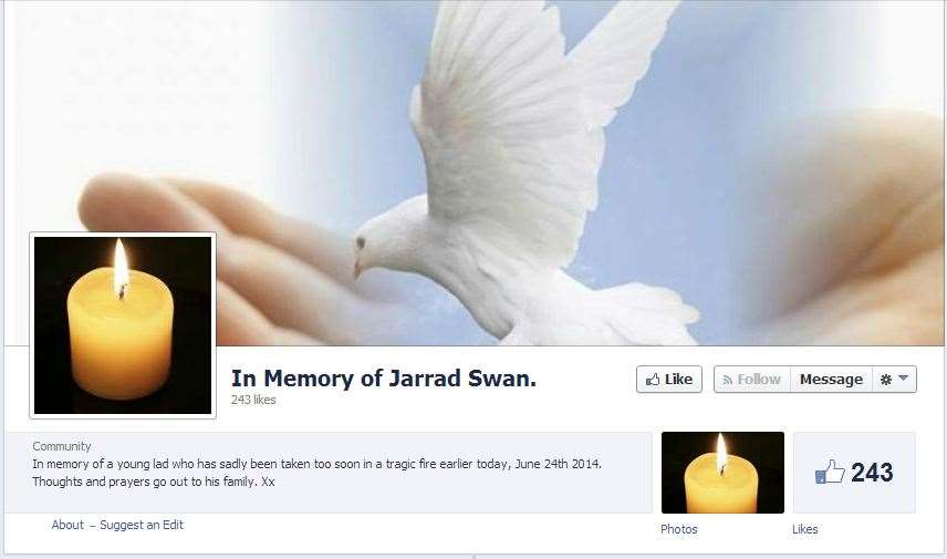 A Facebook tribute page set up in honour of Jarrad Swan