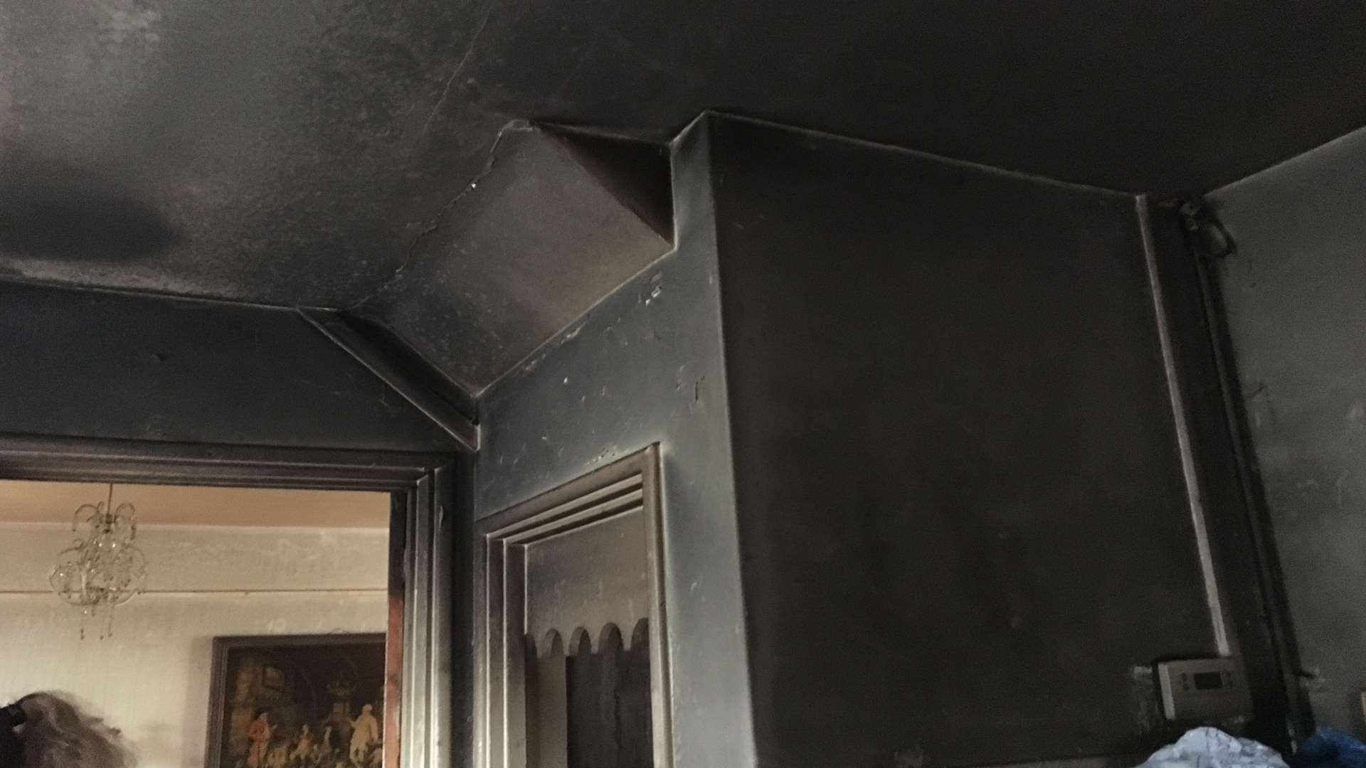 The blackened walls of the kitchen at Priest Avenue