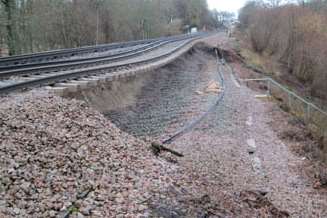 Scene of the landslide at Stonegate causing train problems. Picture: Southeastern
