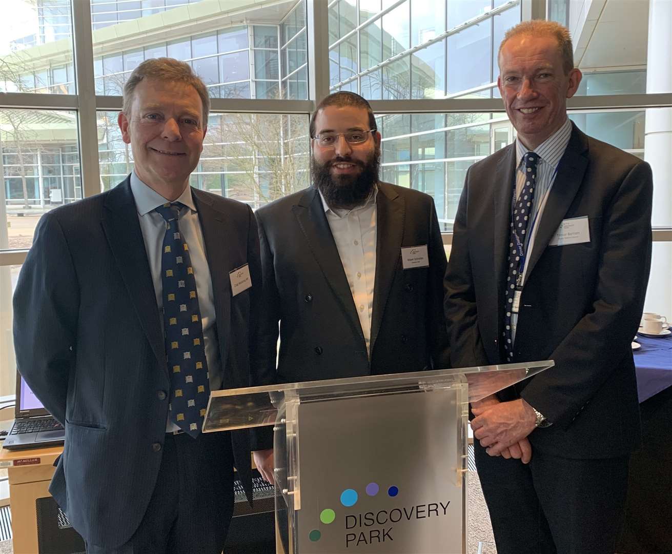 MP Craig Mackinlay, Discovery Park CEO Mayer Schreiber and Dover District Council leader Trevor Bartlett at today's announcement event