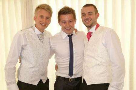 Best man Wesley Knight, wedding guest Dale Titterton and groom Chris Payne