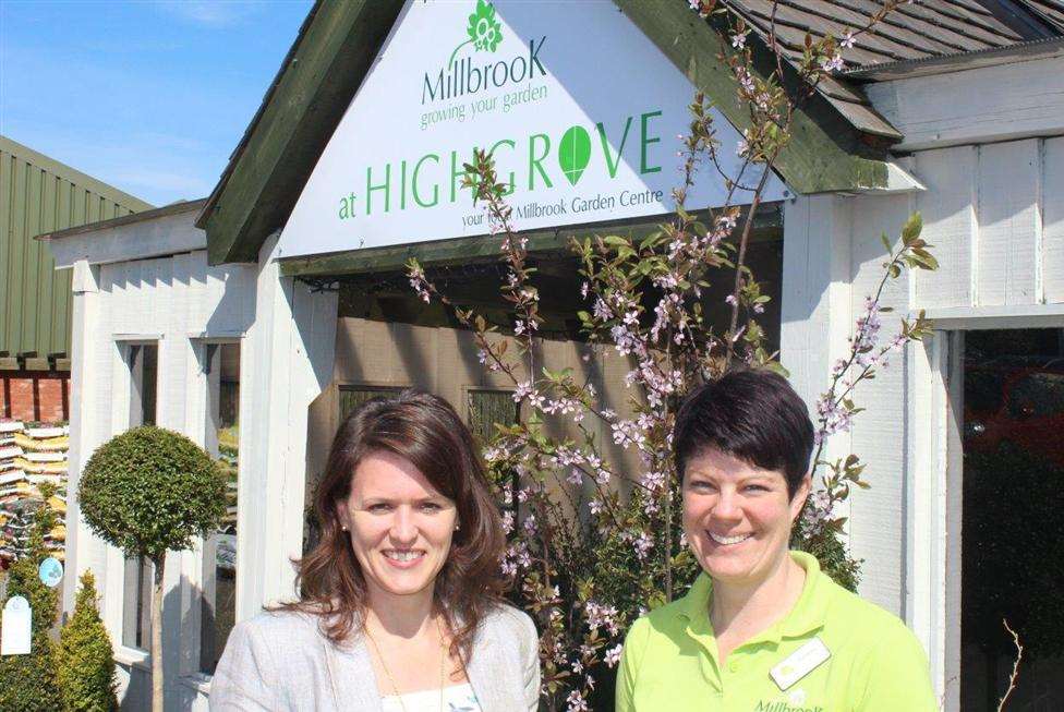 illbrook Garden Copany buys Highgorve Garden Centre, Victoria Sampson of CooperBurnett, left, with Tammy Woodhouse, managing director of Millbrook