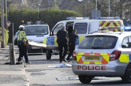 The scene in Grimshill Road following the incident on Thursday afternoon.