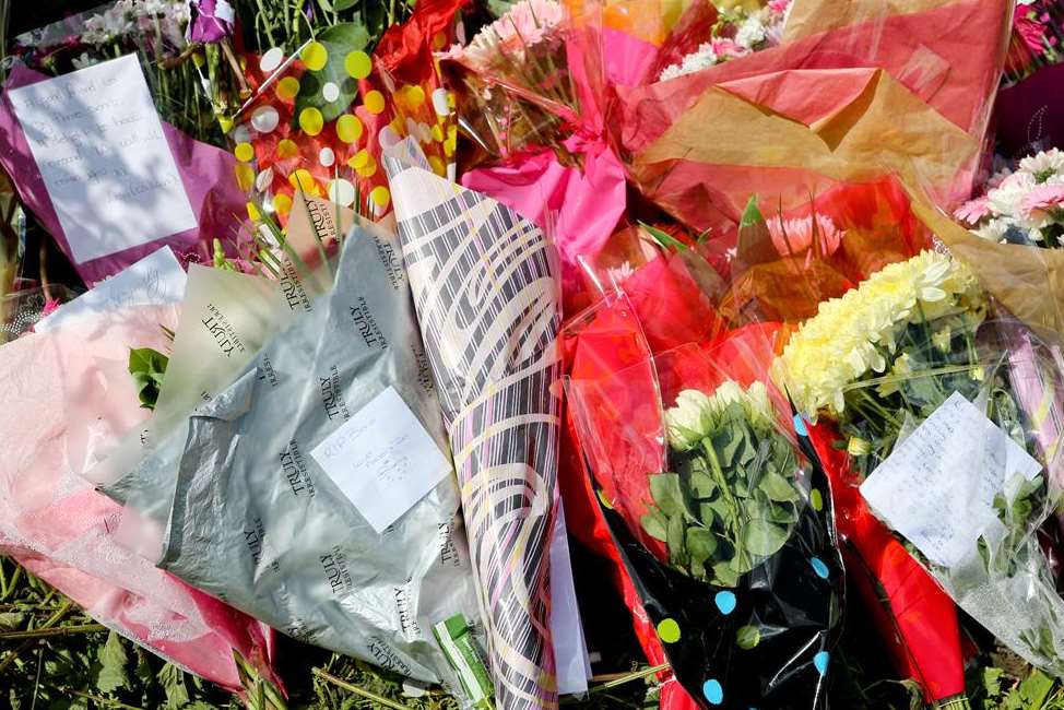 Floral tributes at the scene of the fatal crash on the A229