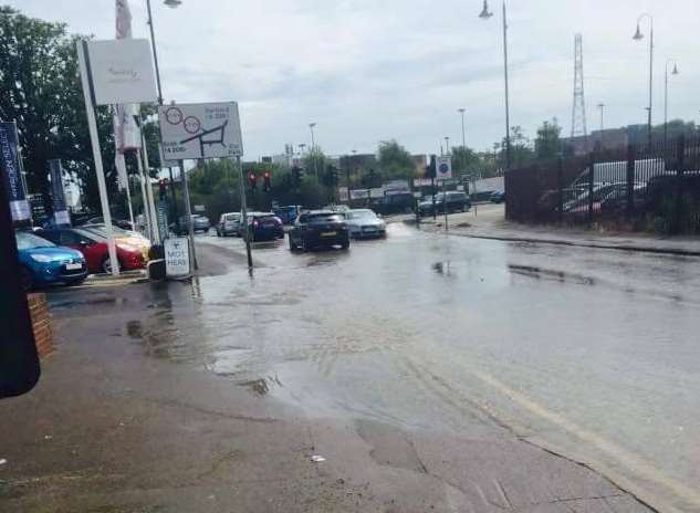 Water has begun to flood the road. Picture: Gemma Lewis