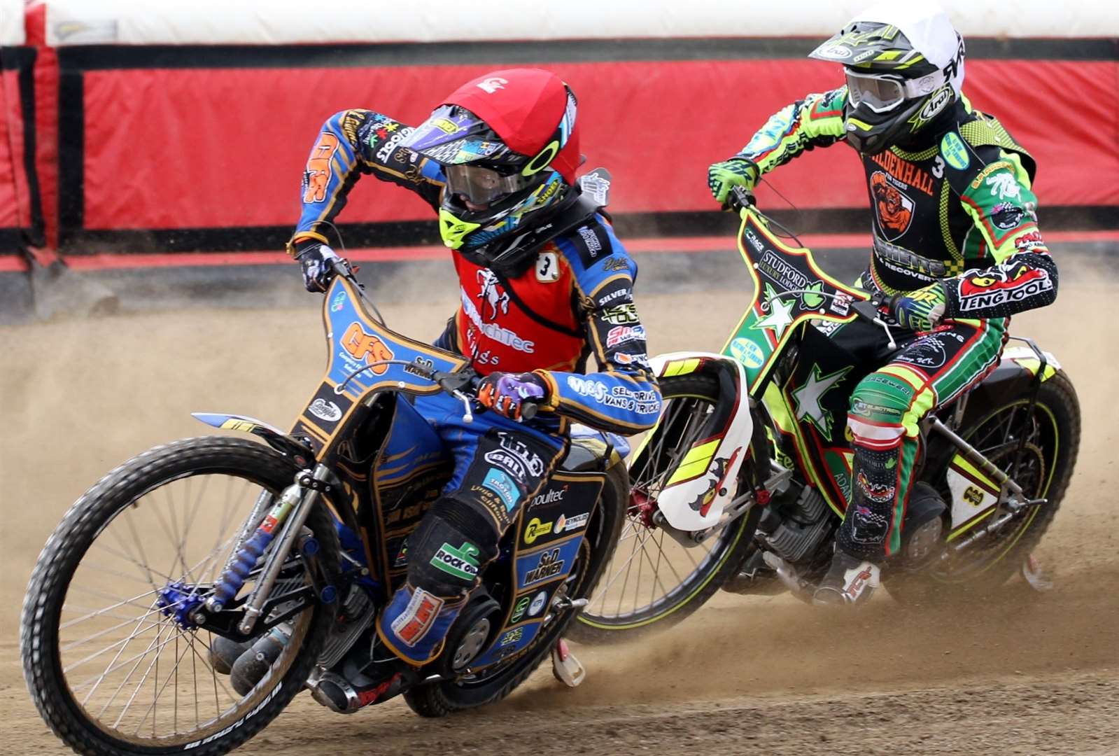 Kent Kings' Anders Rowe (red) in action against Mildenhall Fen Tigers in the National Trophy on Monday Picture: Geoff Young