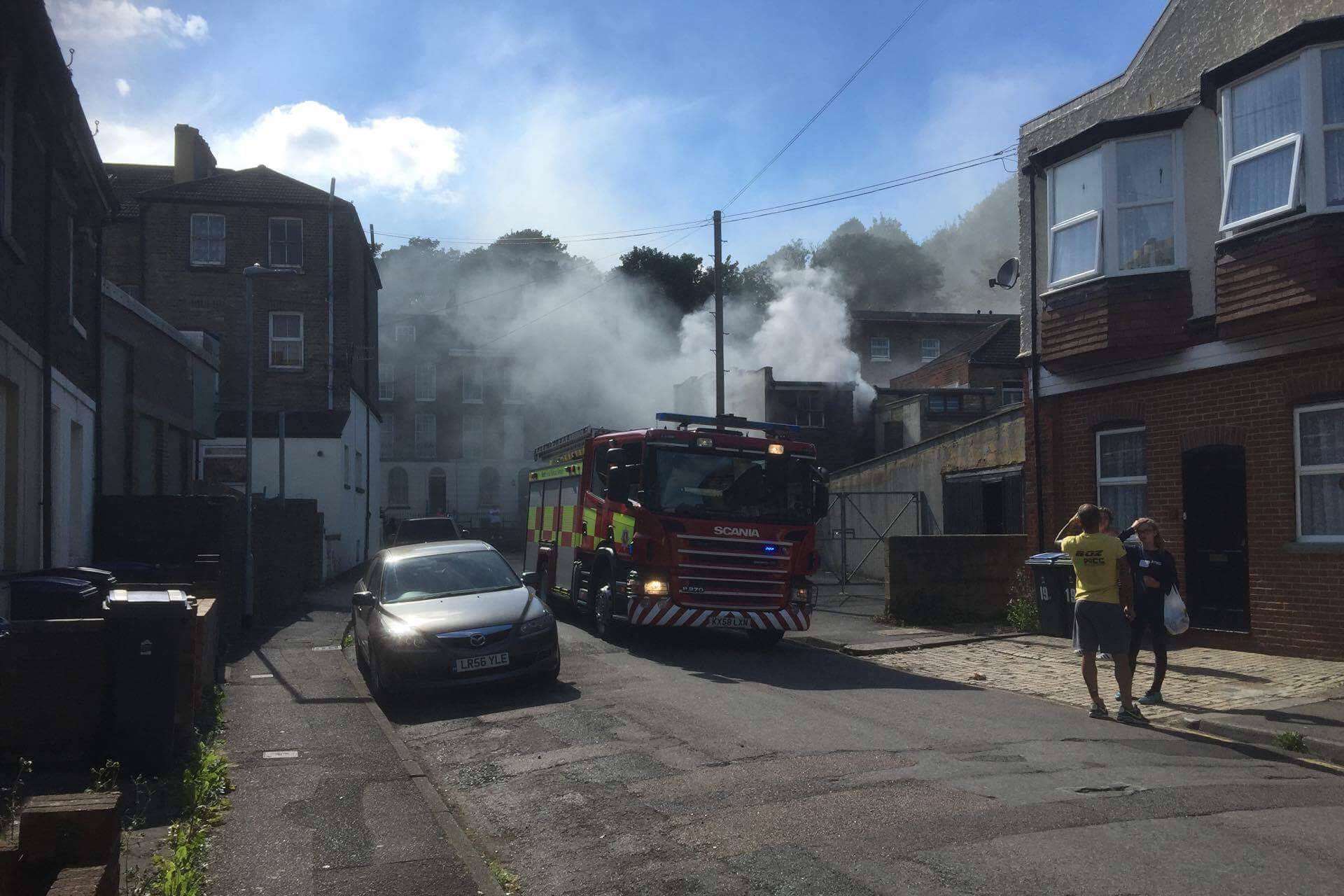 Smoke can be seen billowing from the building. Pictures: Hollie Cooper/Facebook