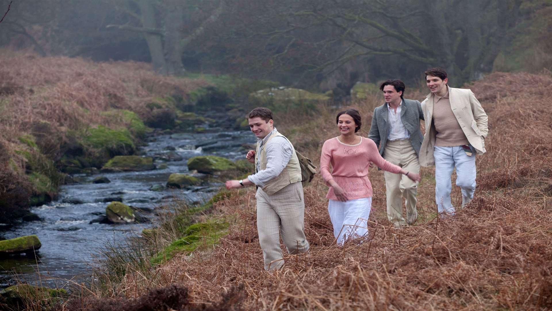 Testament Of Youth, with Taron Egerton (Edward Brittain), Alicia Vikander (Vera Brittain), Kit Harington (Roland Leighton) & Colin Morgan (Victor Richardson). Picture: PA Photo/Lionsgate