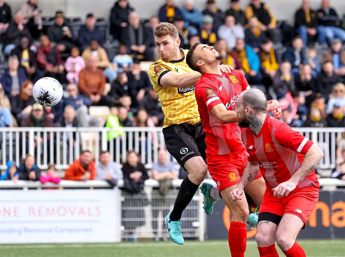 George Fowler heads Maidstone in front against Welling. Picture: Helen Cooper