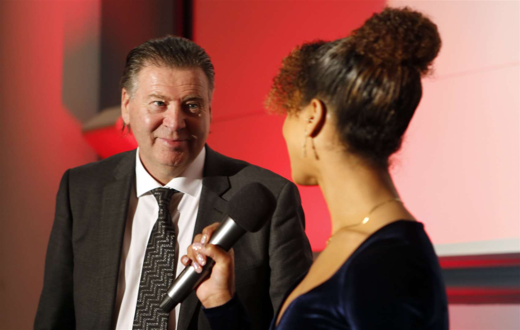 Special guest Chris Waddle is quizzed by Danusia Francis-Reid. Picture: Nick Johnson / Medway Council