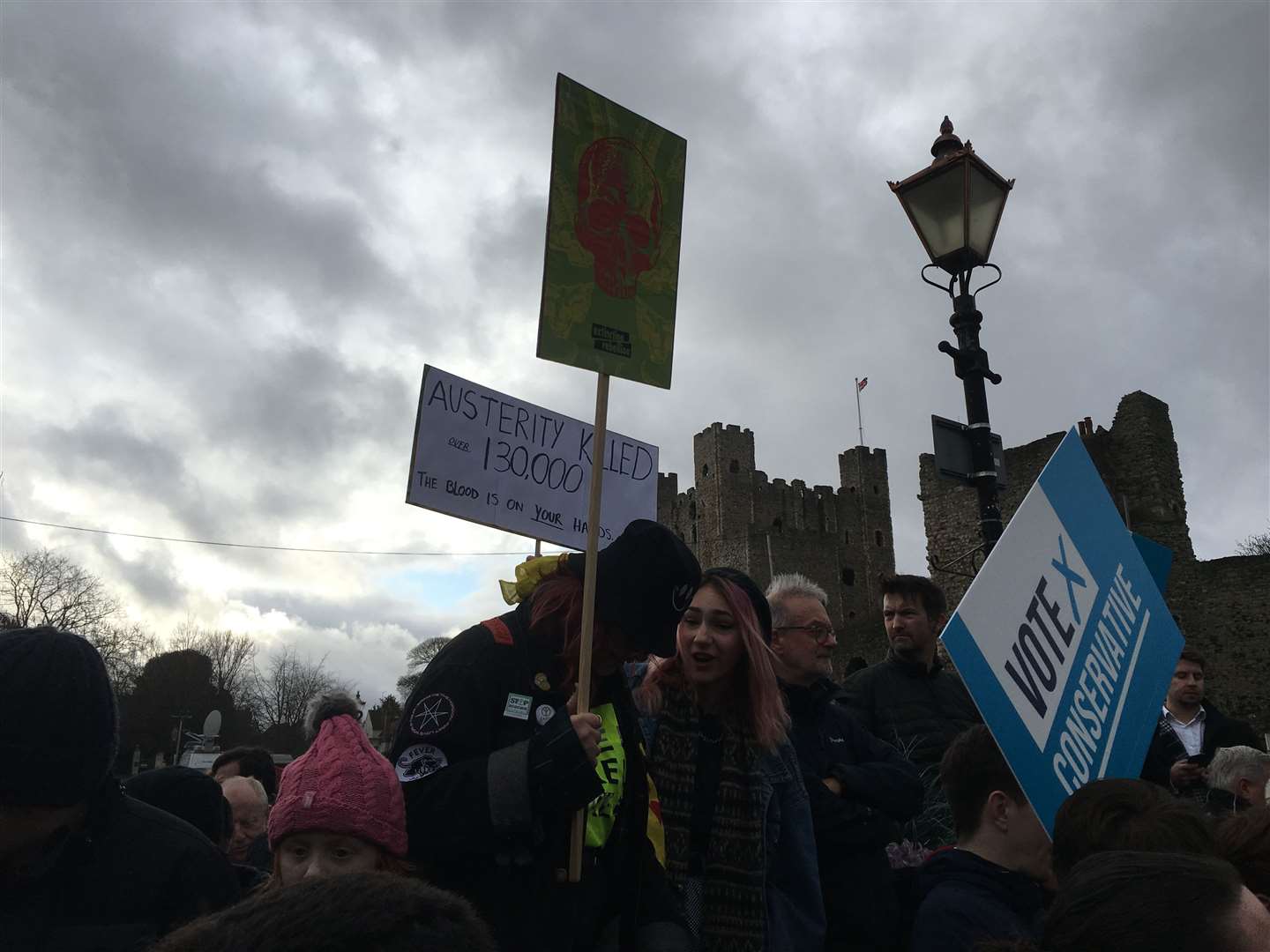 Opponents were among the crowds with Conservative campaigners