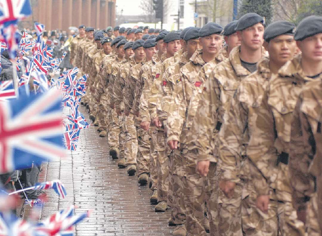Troops from the 36 Engineer Regiment at a home coming parade in Maidstone
