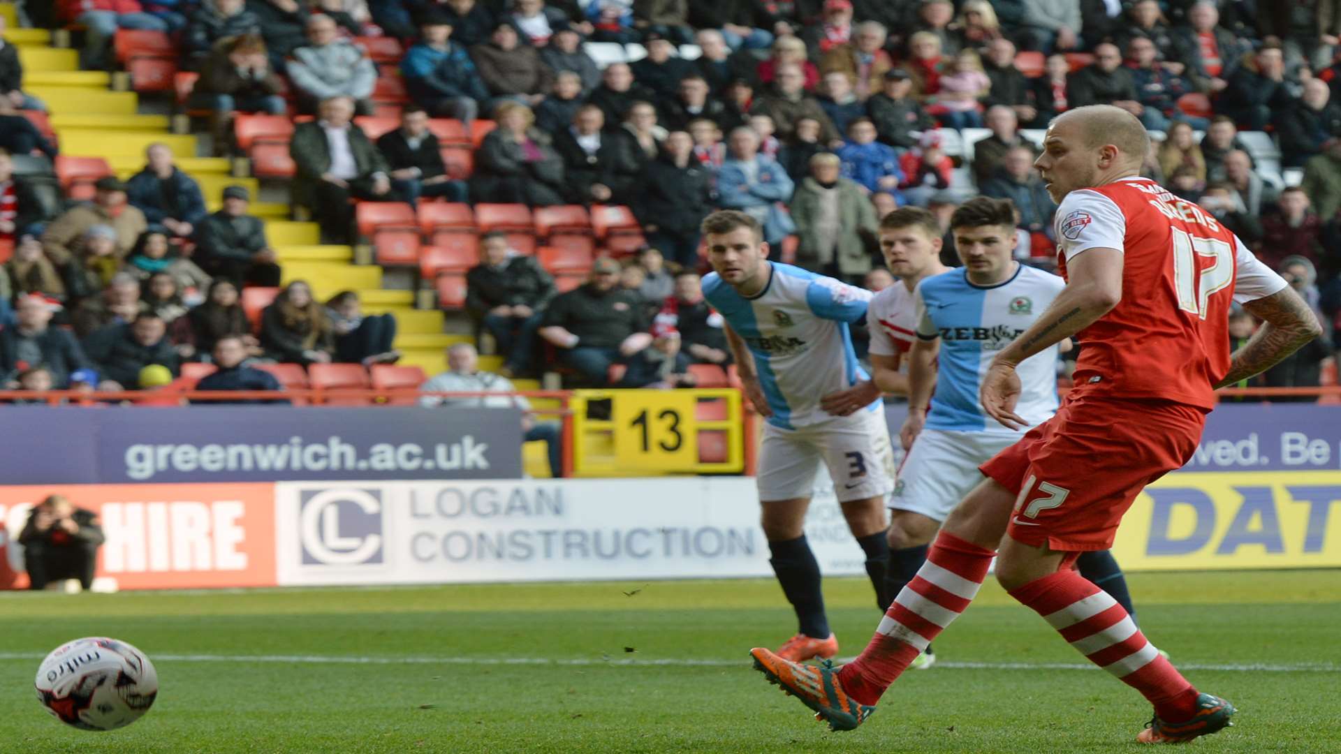 Yoni Buyens scores from the penalty spot for Charlton. Picture: Keith Gillard