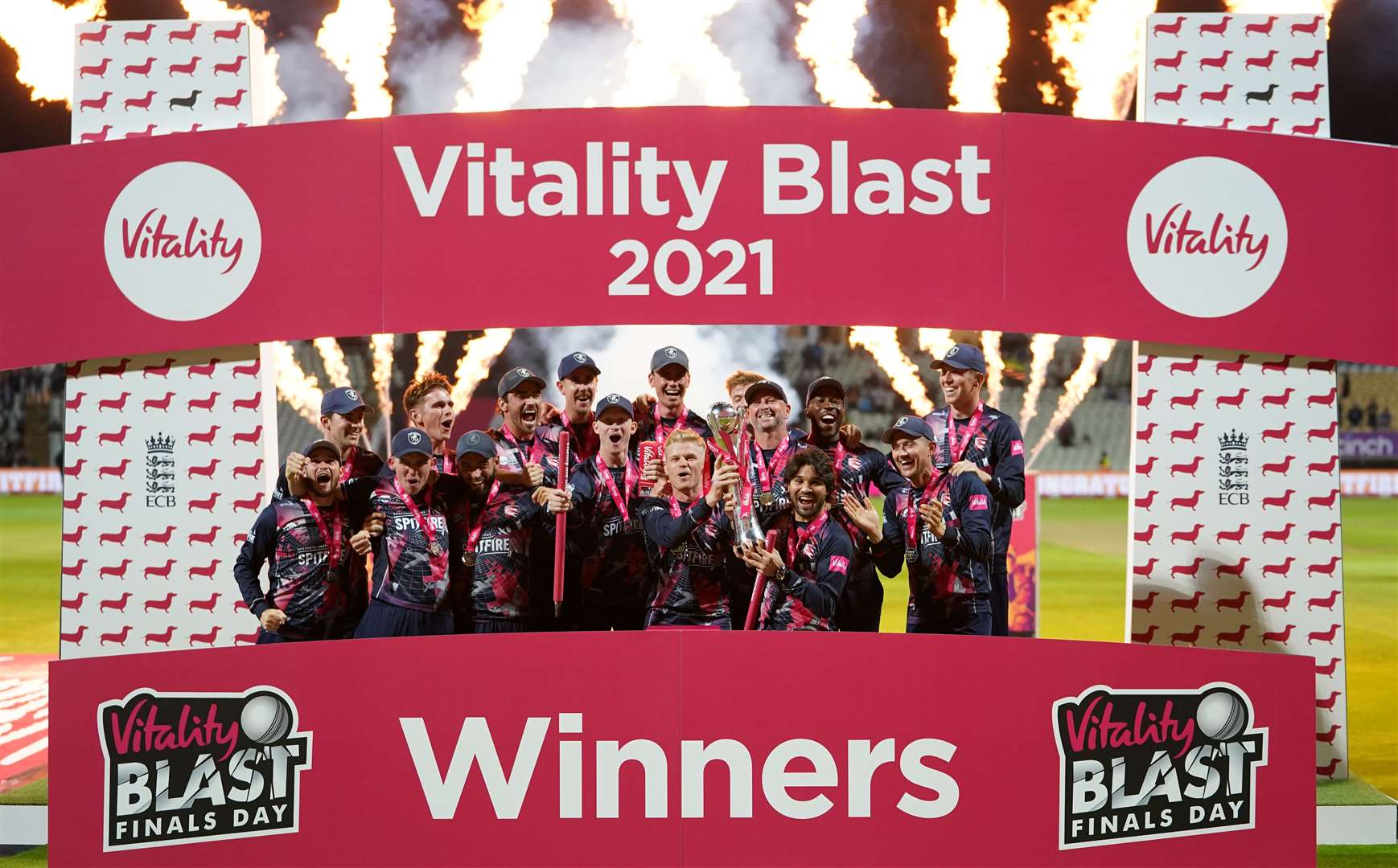 Kent Spitfires celebrate with the T20 Blast trophy after beating Somerset in the final at Edgbaston last summer. Picture: Mike Egerton/PA Images