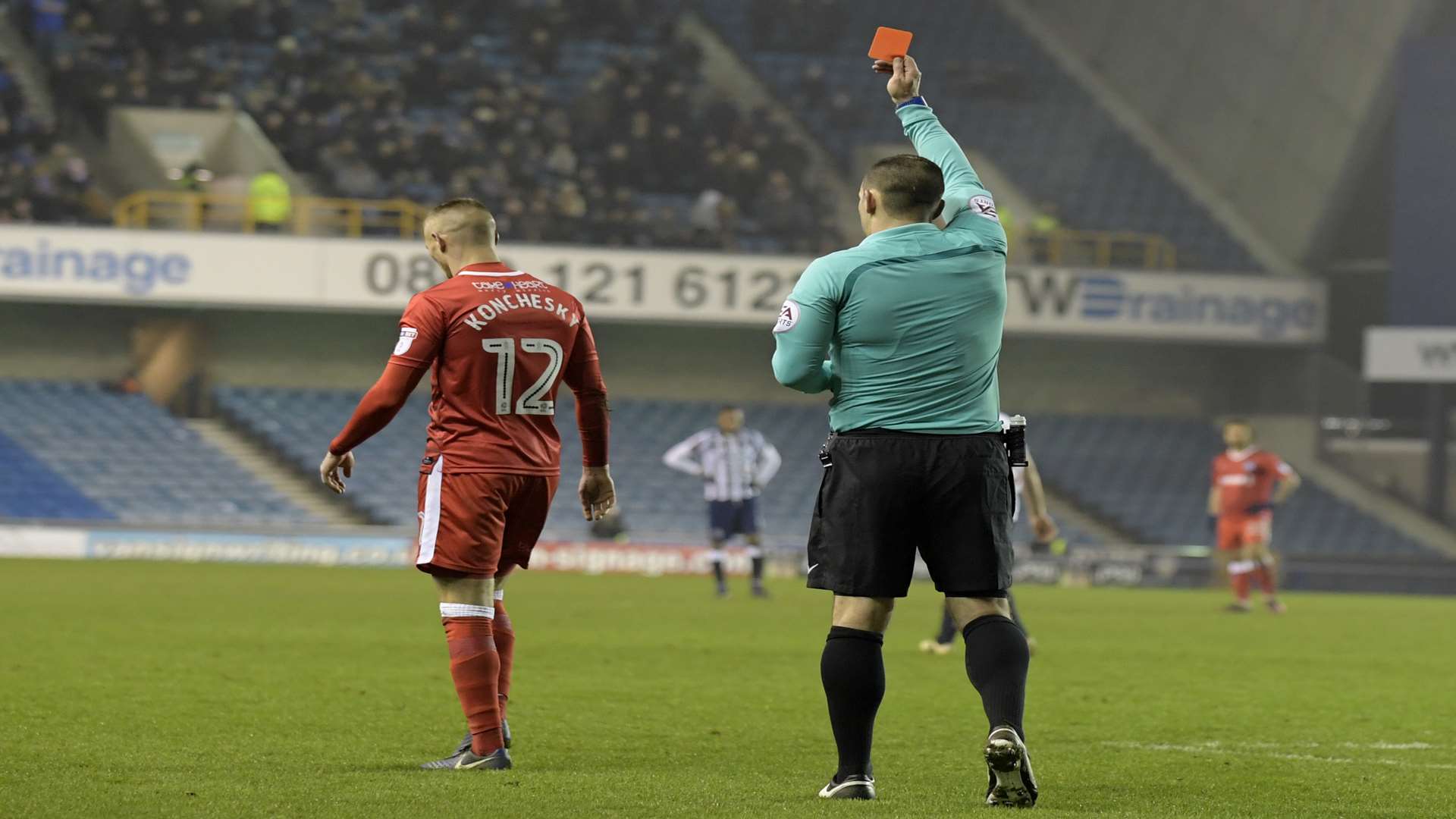 Paul Konchesky is sent off at Millwall Picture: Barry Goodwin