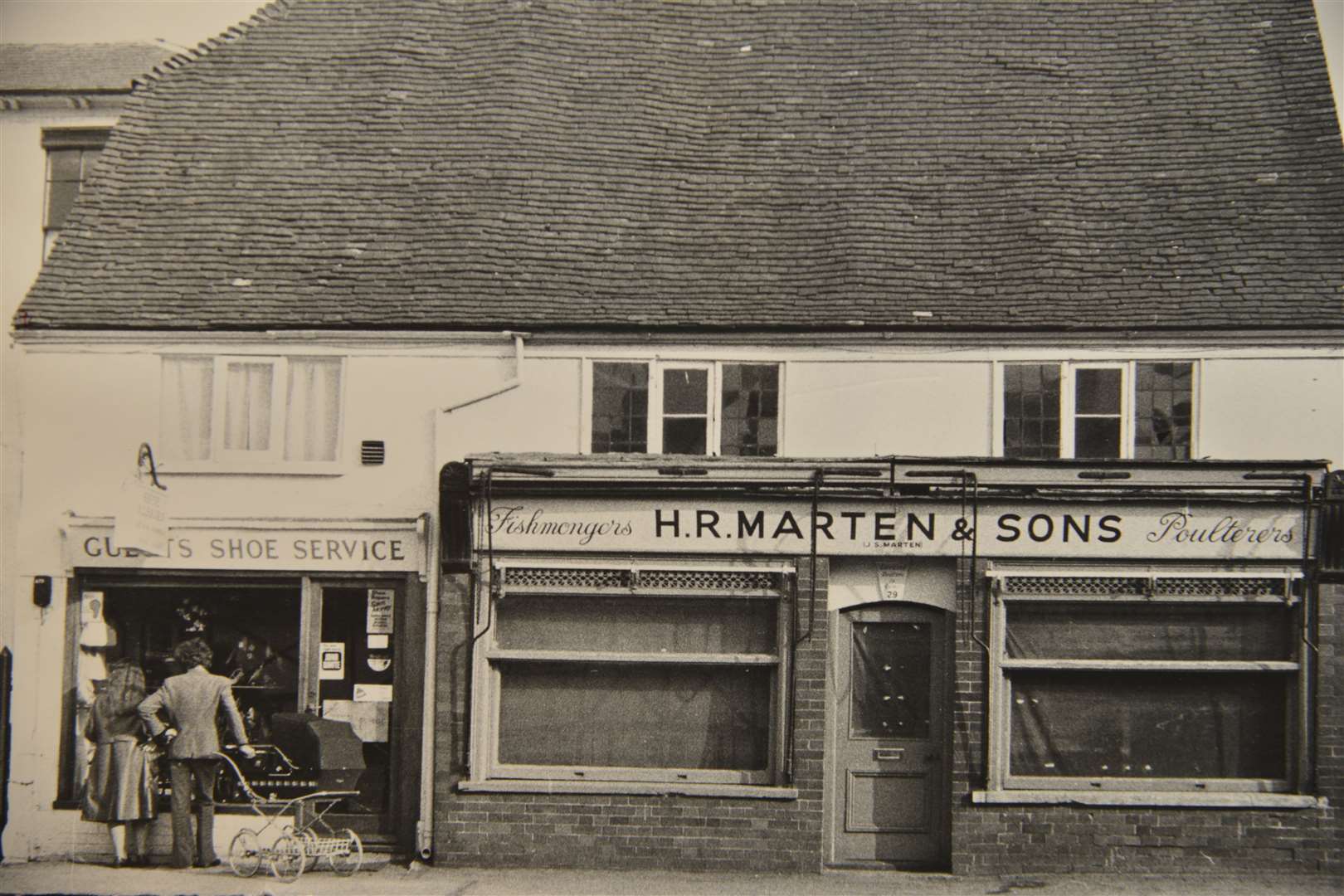 Shoe shop and Fishmongers taken in the 1970's. Image: The Malling Society