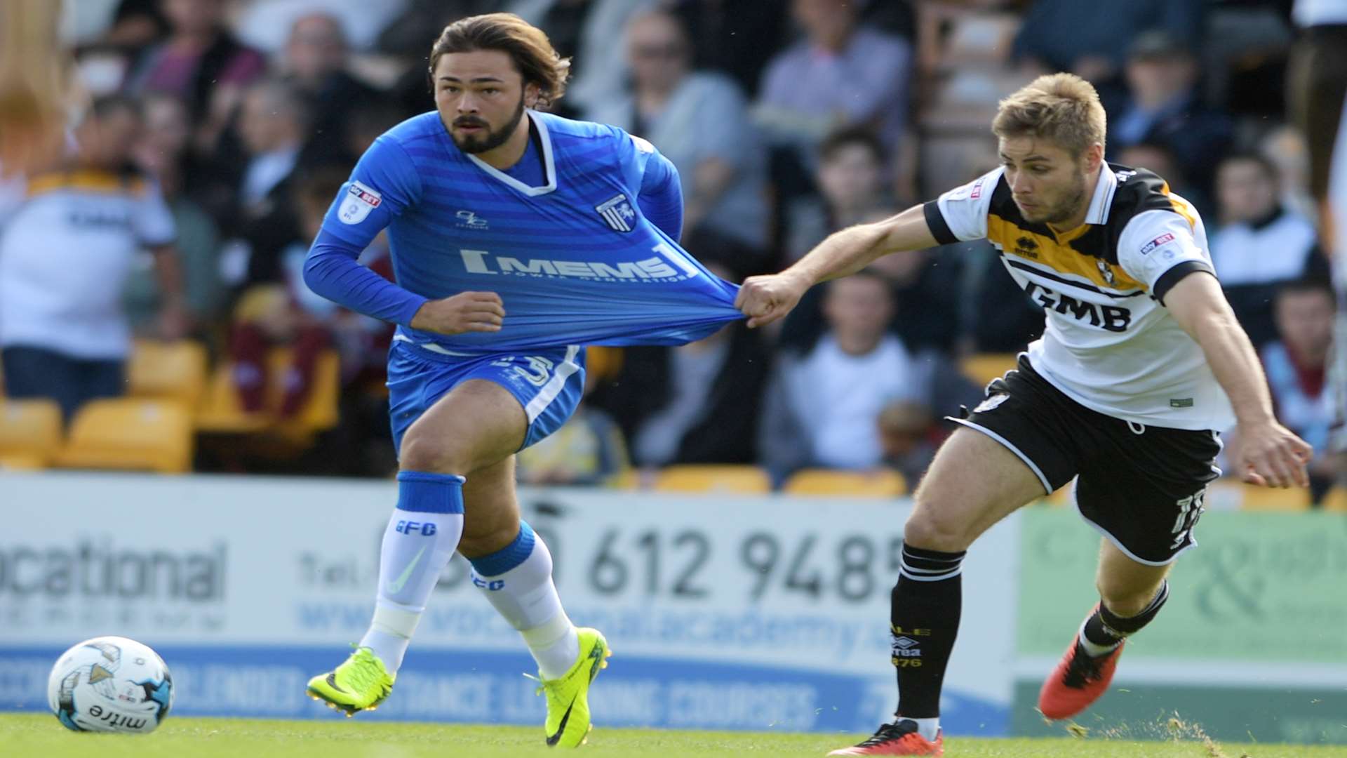 The Port Vale defence get shirty with Bradley Dack Picture: Barry Goodwin