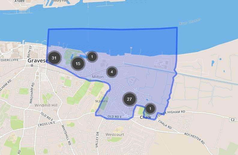 There were 79 similar crimes reported in Gravesham's Riverside ward. Picture: police.uk
