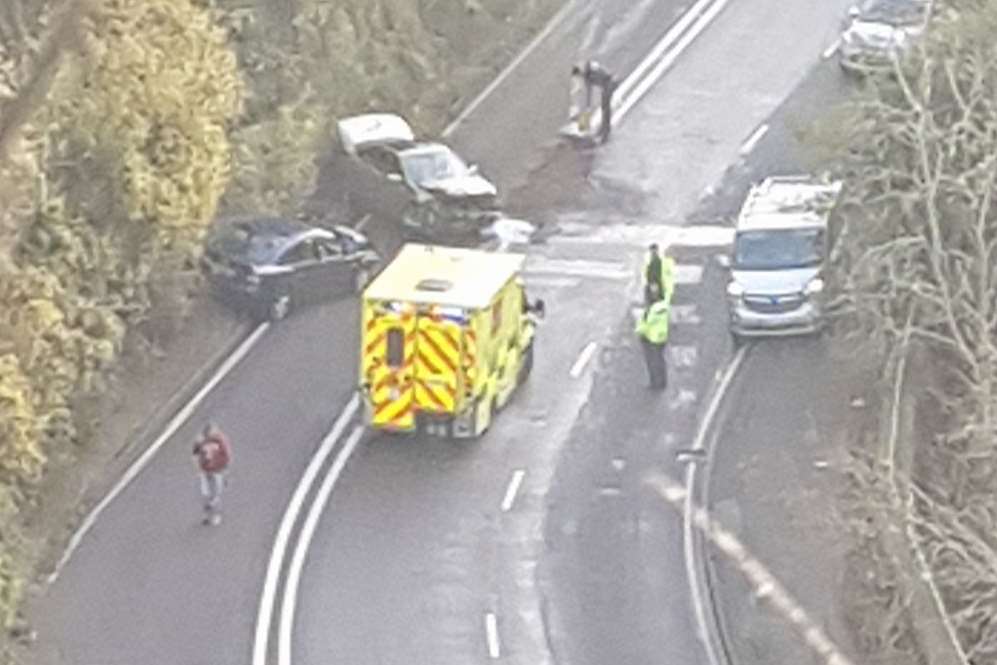 Canterbury Road has been closed near Folkestone after a crash. Picture: Chloe-Jade Graham